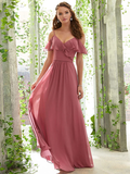 A-Line Spaghetti Strap Floor Length Chiffon Bridesmaid Dress - luolandi