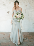A-Line Sweetheart Neckline Floor Length Chiffon Bridesmaid Dress - luolandi