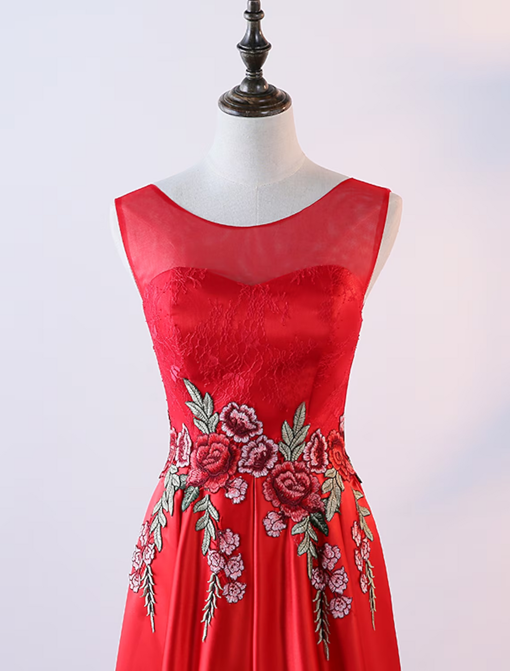 Evening Gown Elegant Dress Prom Floor Length Sleeveless Jewel Neck with Embroidery Appliques