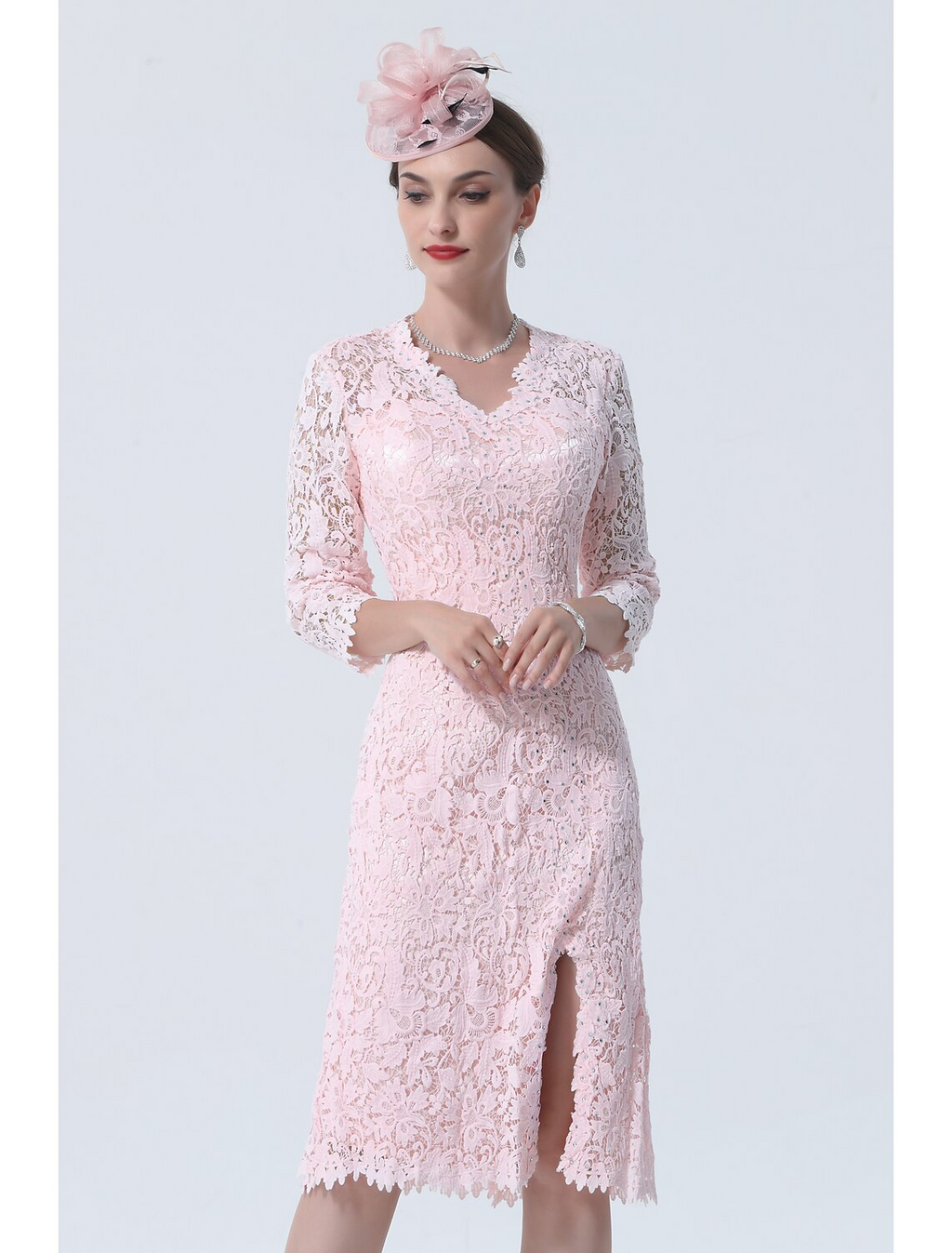 Mother of the Bride Dress Plus Size V Neck Knee Length Sleeve with Split Front