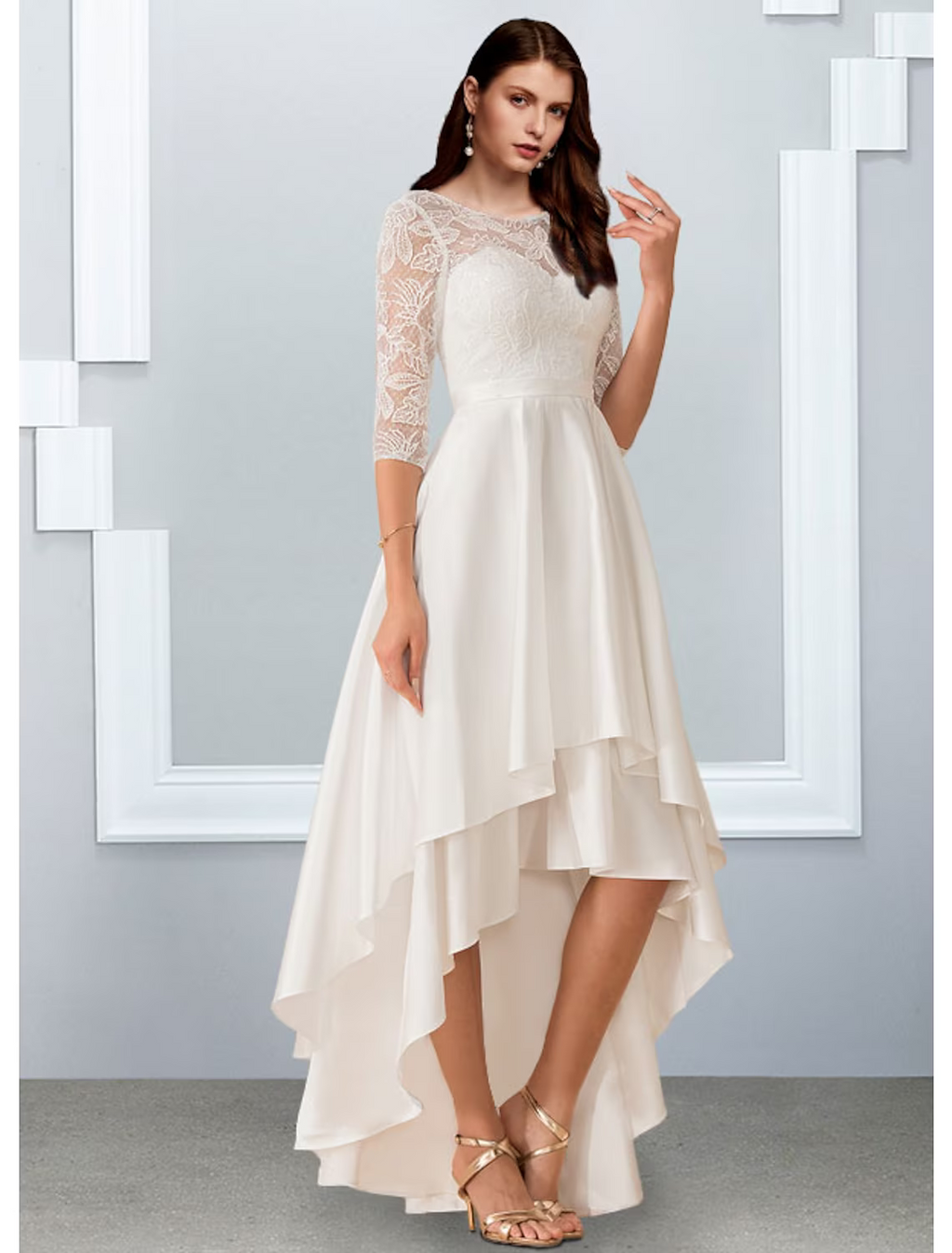 White Bachelorette Party Little Dresses Wedding Dresses Asymmetrical A-Line Half Sleeve With Cascading Ruffles
