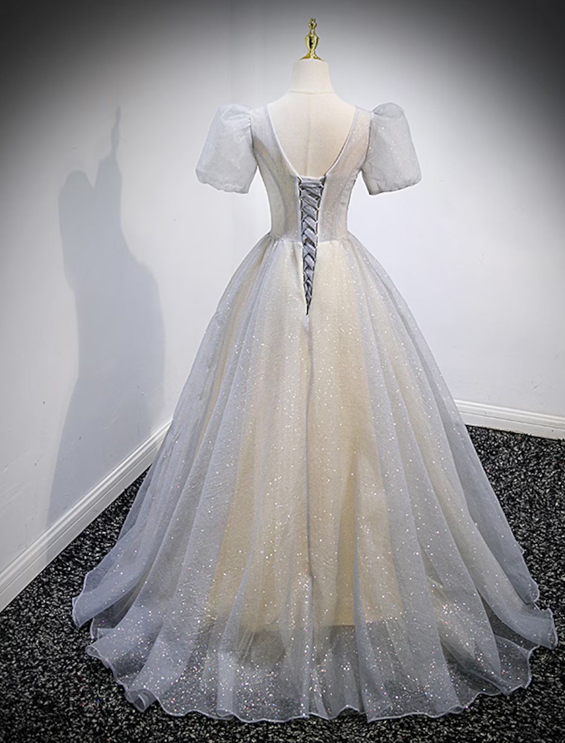 Ball Gown Quinceanera Dresses Maxi Dress Performance Sweep / Brush Train Short Sleeve V Neck with Crystals