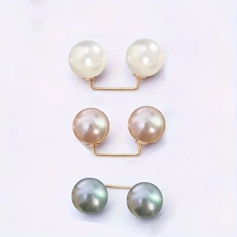 White DingJi 3pcs Pearl Brooch Pins - Adjustable, Anti-Slip, Safety Pin for Waist Cinching, Collar Adjusting, Scarf Securing, Fashion Accessories with Champagne, Grey, Imitation Pearls Button - Perfect for Dress, Shirt, and Outfit Decoration