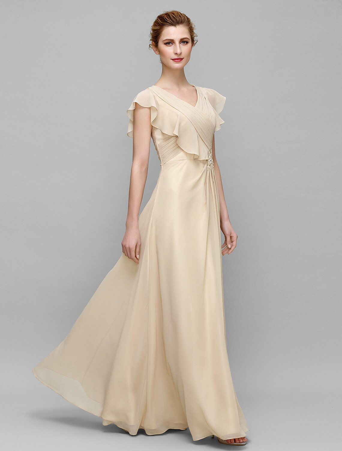 Mother of the Bride Dress Plus Size Elegant V Neck Floor Length Sleeveless with Criss Cross Appliques