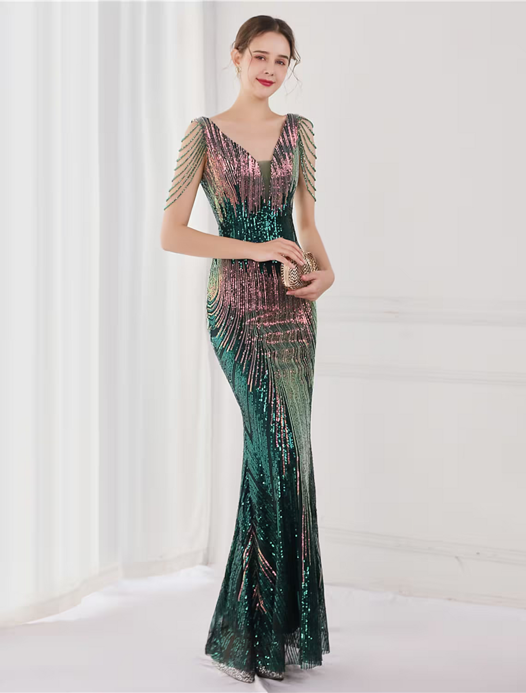 Mermaid / Trumpet Evening Gown Elegant Dress Wedding Guest Floor Length Sleeveless V Neck V Back