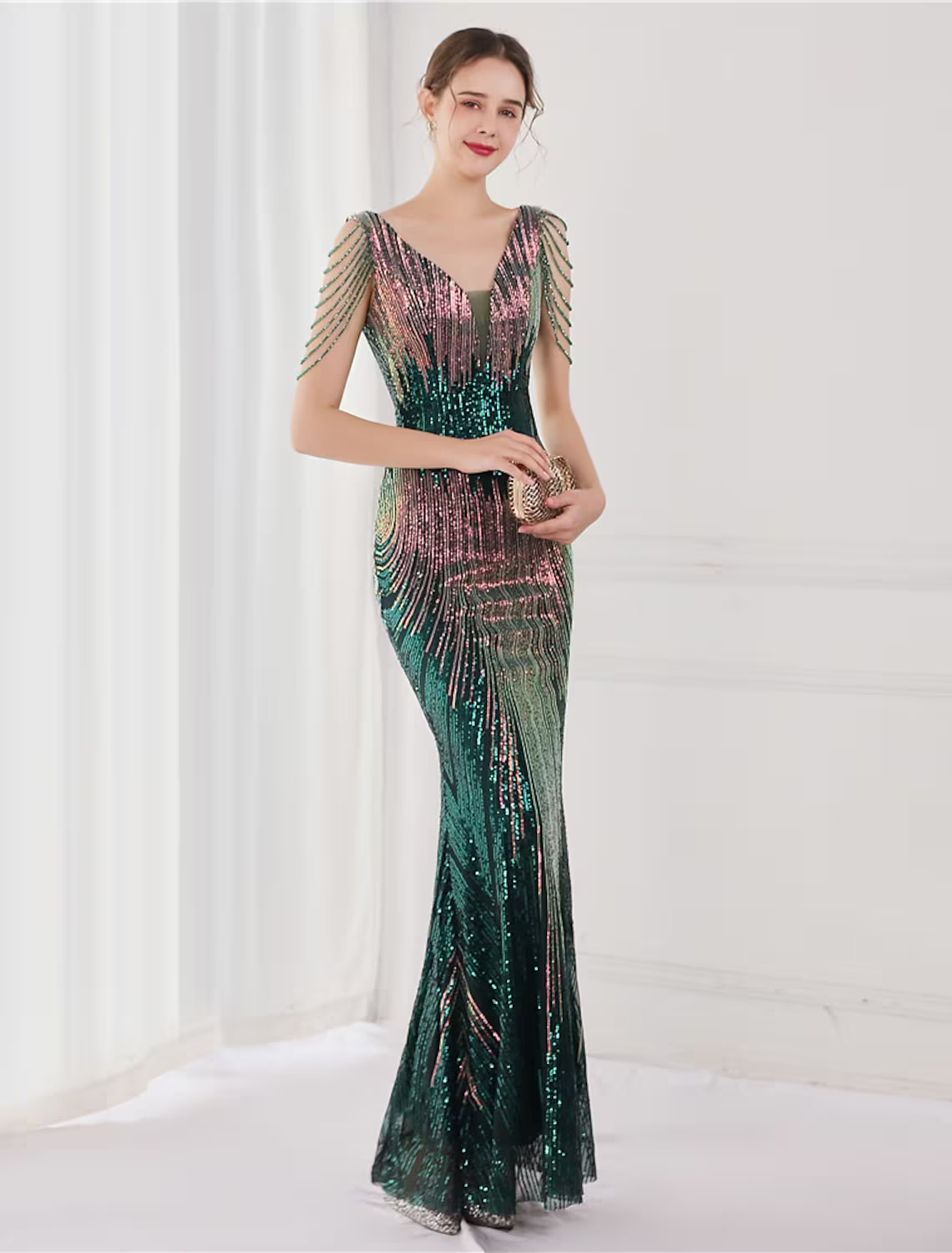 Mermaid / Trumpet Evening Gown Elegant Dress Wedding Guest Floor Length Sleeveless V Neck V Back