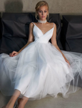 White Bridal Shower Little Dresses Casual Wedding Dresses Ankle Length A-Line Sleeveless Strap