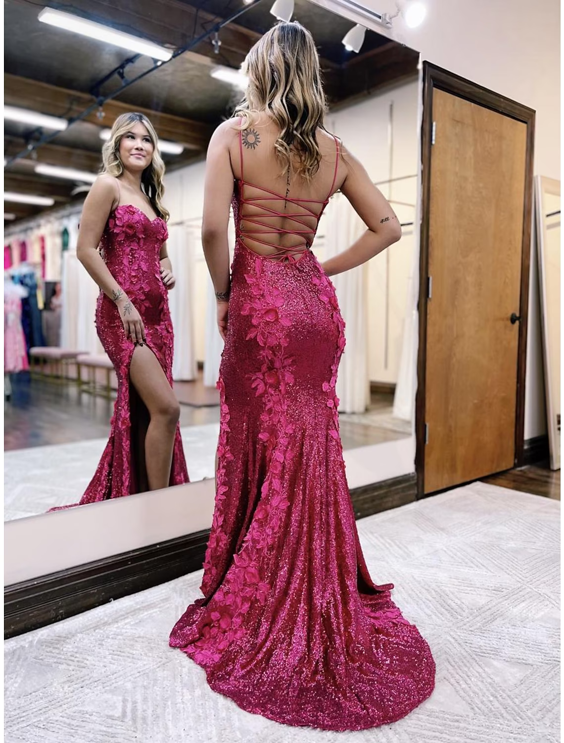 Mermaid / Trumpet Evening Gown Sexy Dress Formal Sweep / Brush Train Sleeveless Spaghetti Strap Backless with Appliques