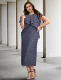 Plus Size Curve Mother of the Bride Dresses Elegant Dress Formal Length Short Sleeve with Beading Ruffles Slit