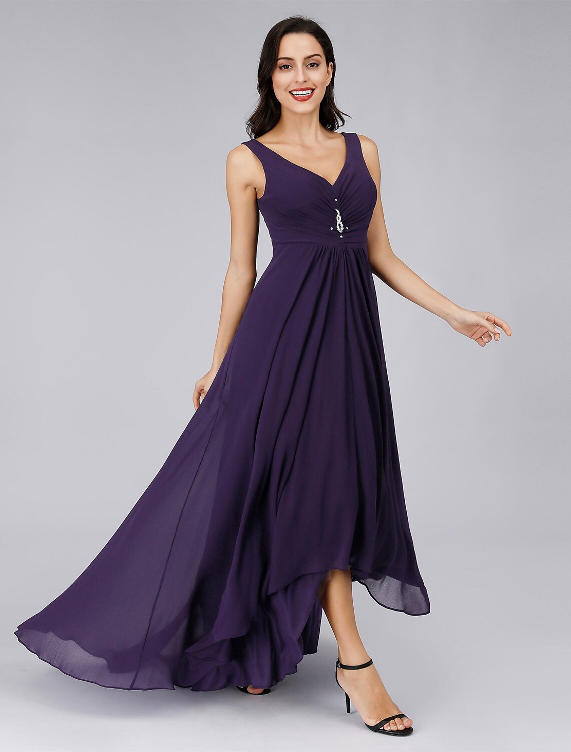 Cocktail Dresses Dress Holiday Asymmetrical Sleeveless V Neck V Back with Crystals Draping