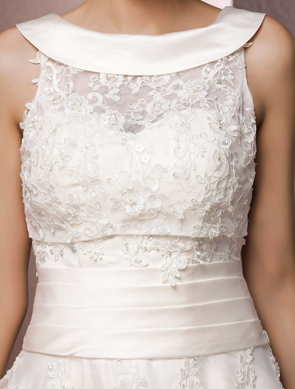 Hall Wedding Dresses Tea Length A-Line Regular Straps Bateau Neck With Pearl Beading