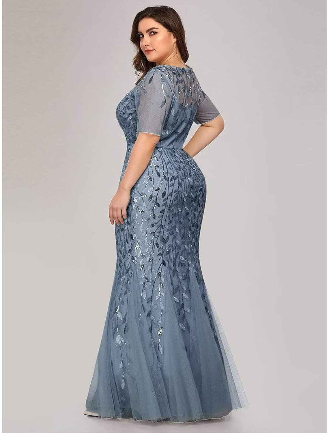 Empire Elegant Party Wear Formal Evening Dress Jewel Neck Short Sleeve Floor Length with Embroidery