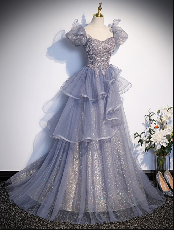 Ball Gown Quinceanera Dresses Princess Dress Performance Floor Length Short Sleeve Square Neck with Crystals Ruffles