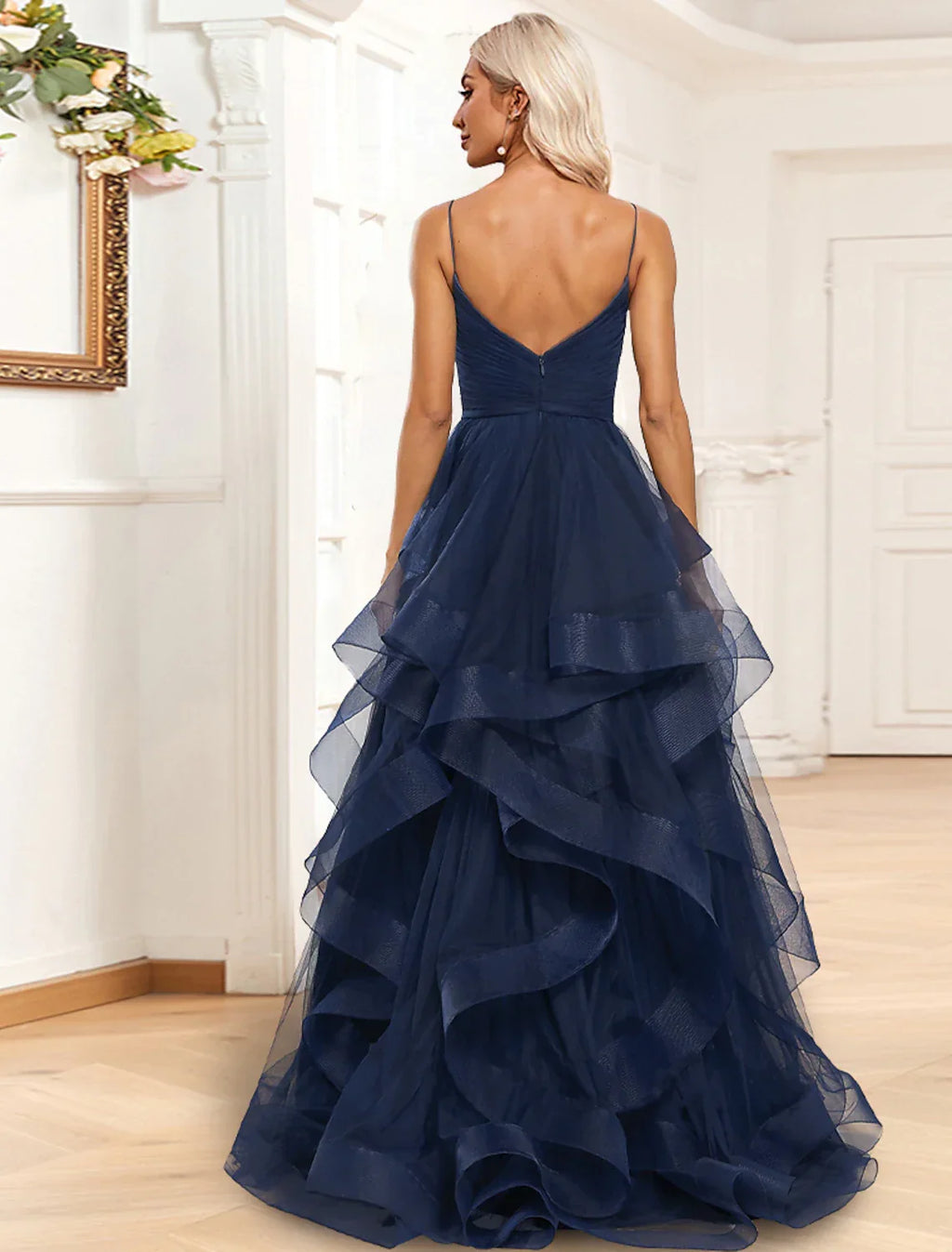 Evening Gown Elegant Dress Formal Wedding Guest Sweep / Brush Train Sleeveless Spaghetti Strap with Ruched Ruffles Slit