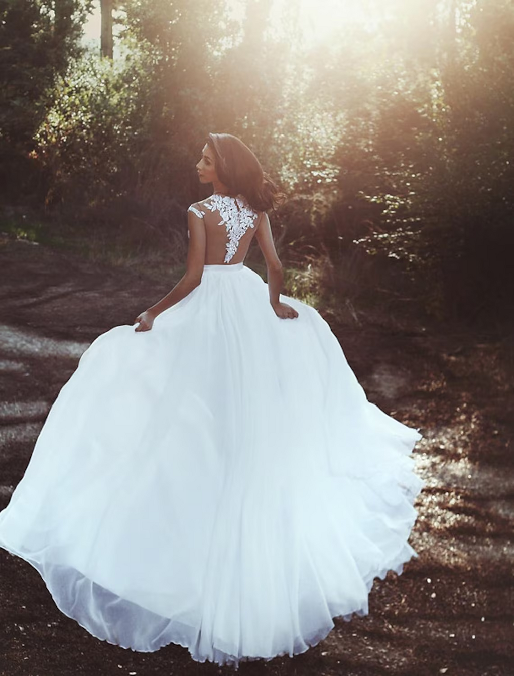 Beach Open Back Wedding Dresses A-Line Cap Sleeve Jewel Neck With Pleats Split Front