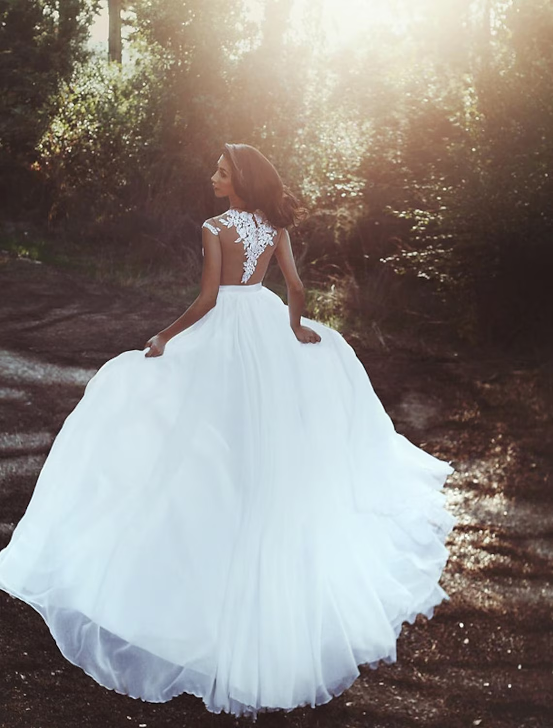 Beach Open Back Wedding Dresses A-Line Cap Sleeve Jewel Neck With Pleats Split Front