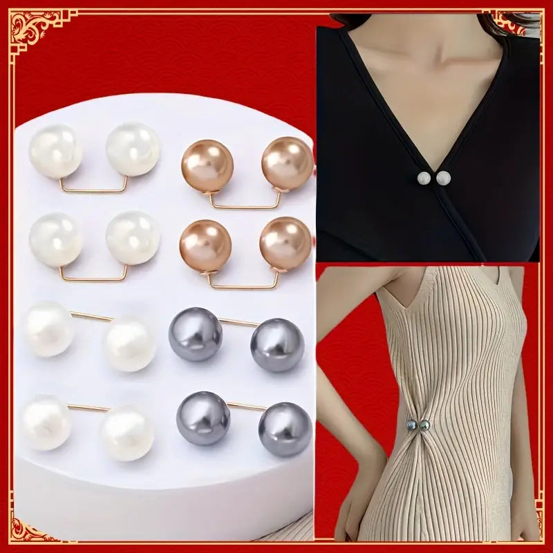 White DingJi 8PCS Luxurious Pearl Embellished Safety Pins - Non-Slip, Adjustable, Versatile Brooch for Dress, Waist, Collar, Scarf, Fashion Accessories - Champagne, Grey, Colors Available