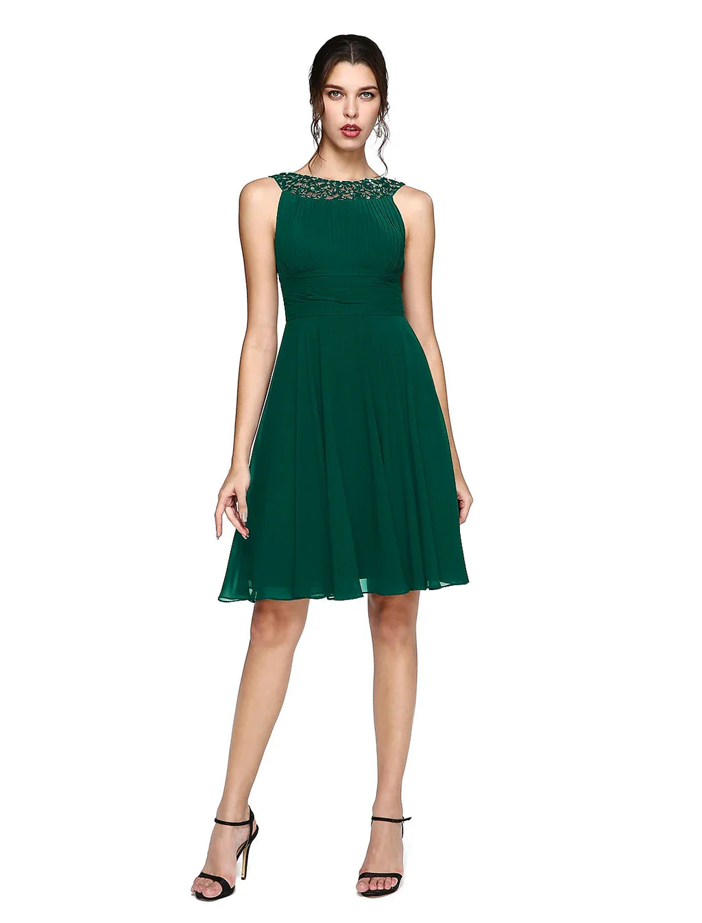 Cocktail Dresses Party Dress Wedding Guest Cocktail Party Knee Length Sleeveless Illusion Neck with Ruched