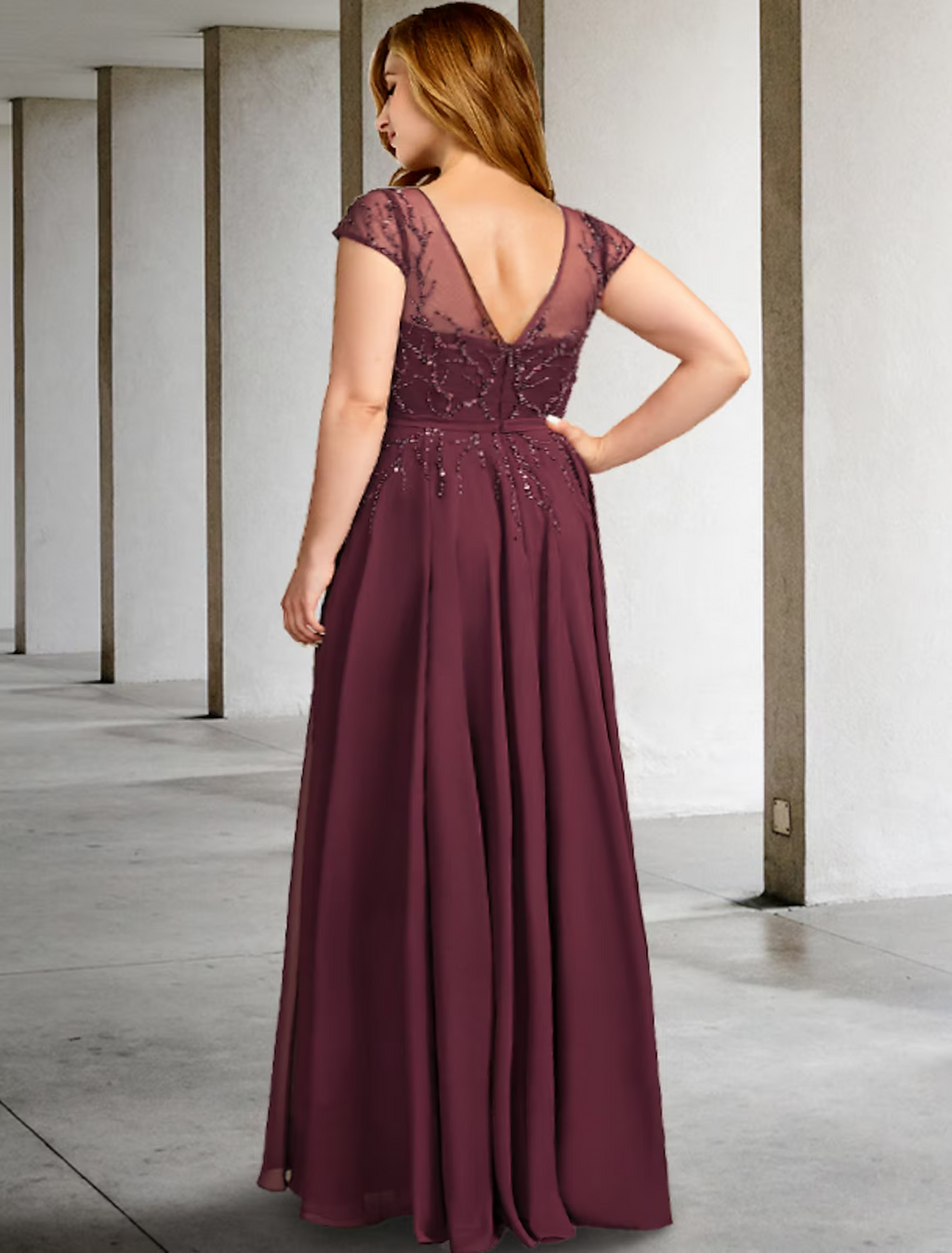 Plus Size Curve Mother of the Bride Dresses Elegant Dress Formal Floor Length Short Sleeve V Neck with Pleats Beading