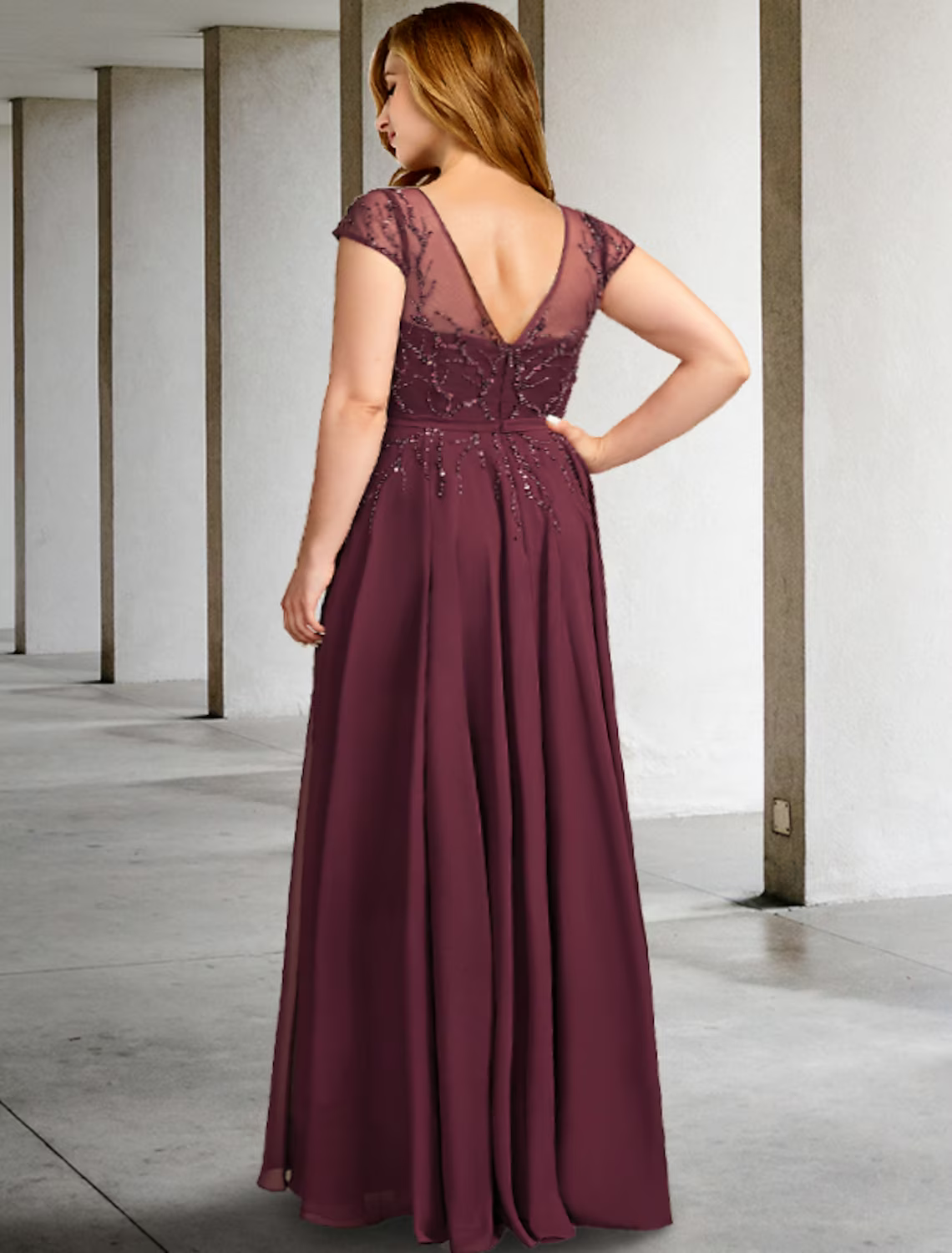 Plus Size Curve Mother of the Bride Dresses Elegant Dress Formal Floor Length Short Sleeve V Neck with Pleats Beading