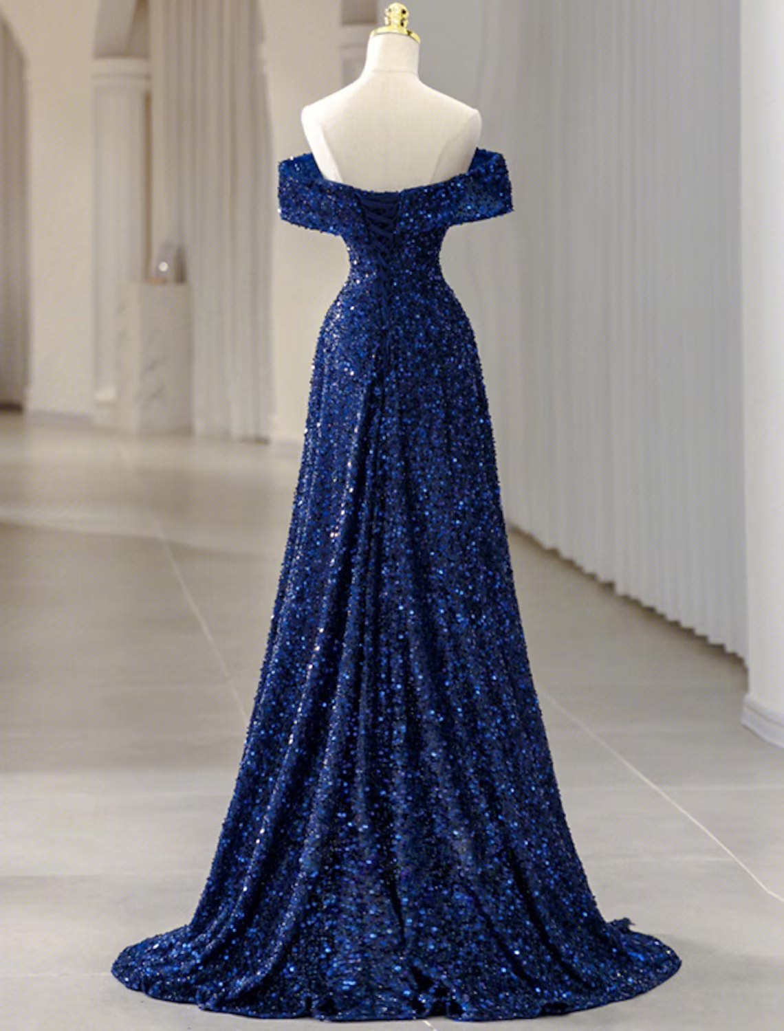 Evening Gown Sparkle Shine Dress Formal Sleeveless Off Shoulder with Glitter