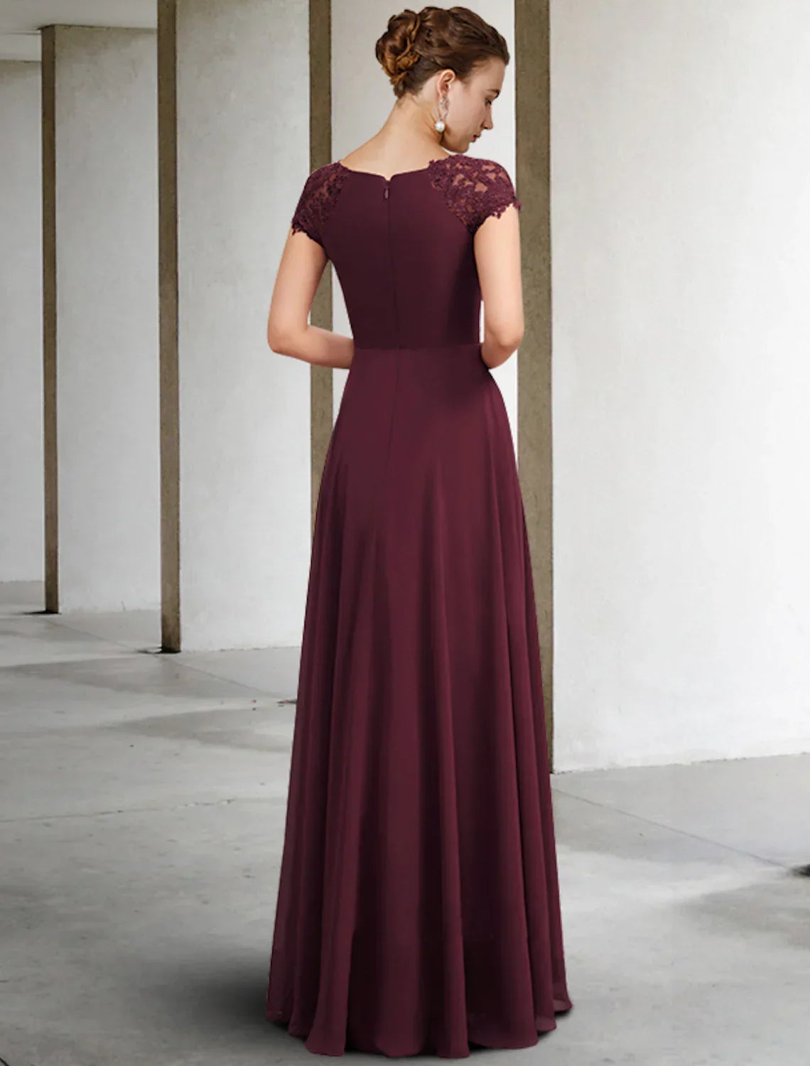 Mother of the Bride Dress Elegant Floor Length Short Sleeve Appliques Ruching
