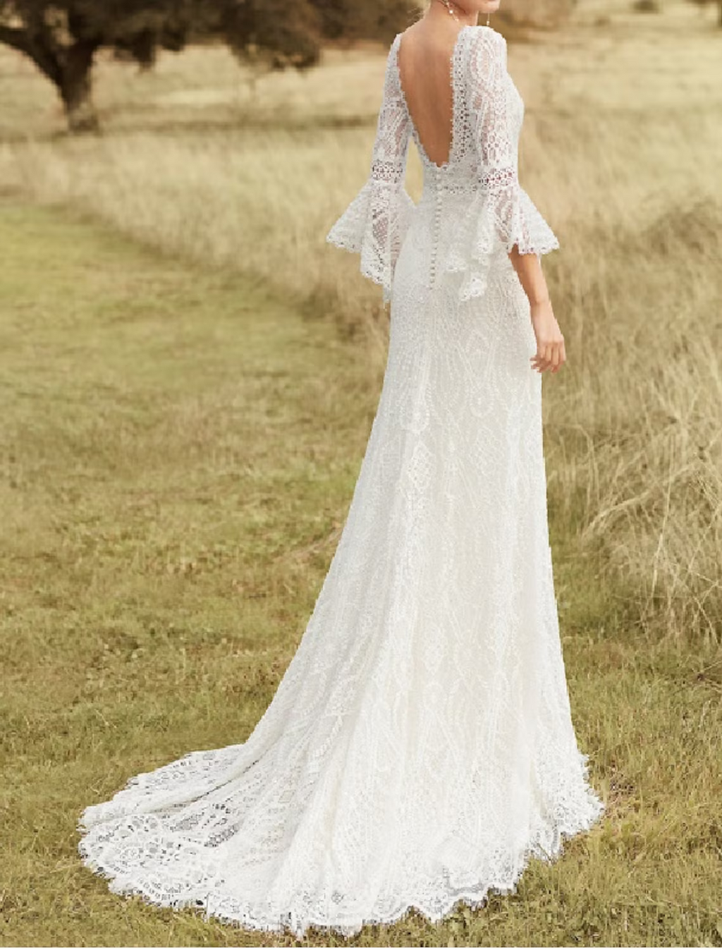 Beach Wedding Dresses Chapel Train A-Line Long Sleeve Jewel Neck