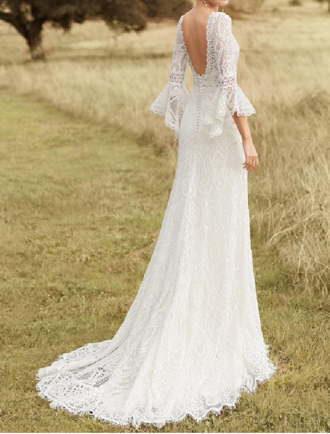 Beach Wedding Dresses Chapel Train A-Line Long Sleeve Jewel Neck