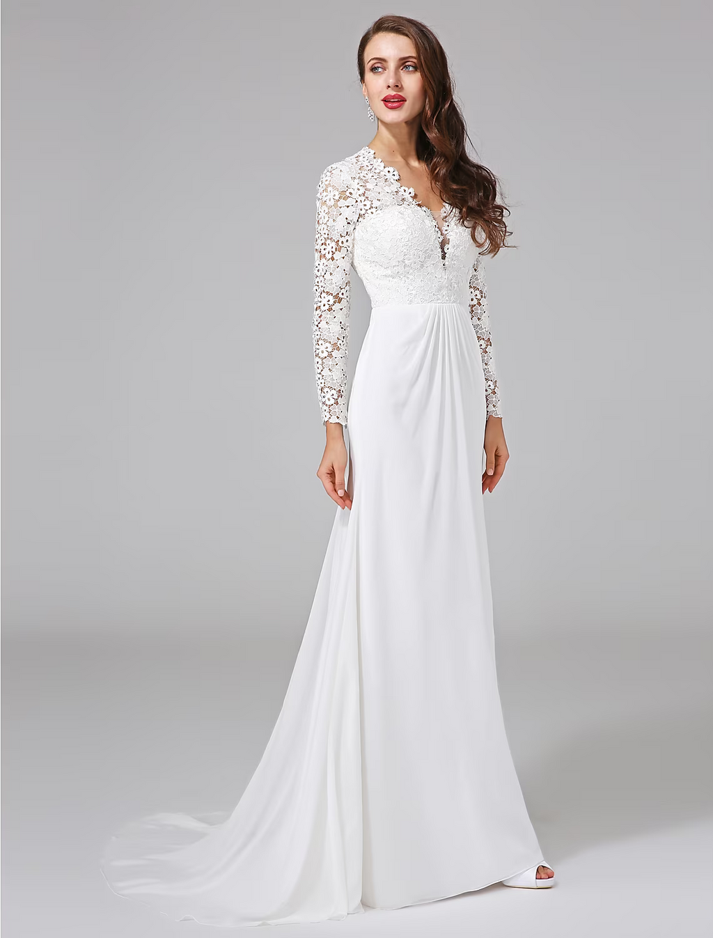 Beach Royal Style Wedding Dresses Long Sleeve V Neck With Button