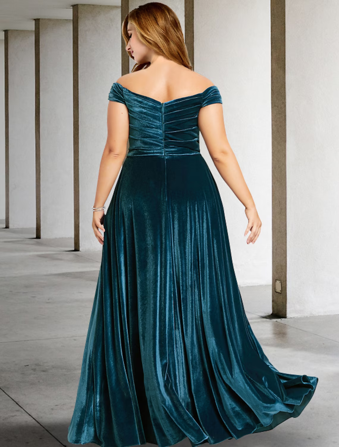 Plus Size Curve Mother of the Bride Dresses Vintage Dress Formal Floor Length Short Sleeve Off Shoulder with Pleats Slit