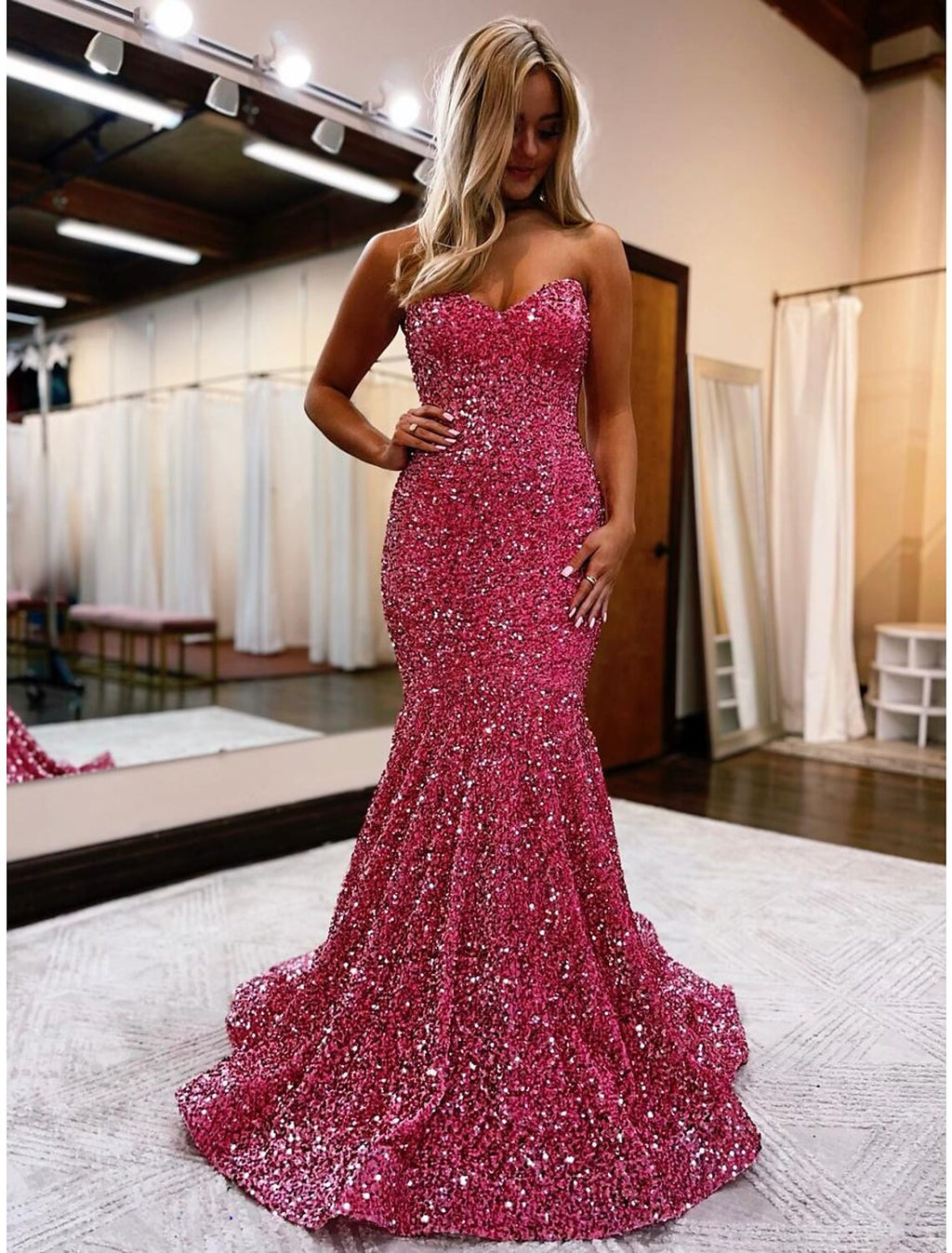 Mermaid / Trumpet Prom Dresses Sparkle & Shine Dress Formal Sweep / Brush Train Sleeveless Sweetheart Backless