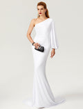 Celebrity Style Dress Engagement Long Sleeve One Shoulder with Pleats