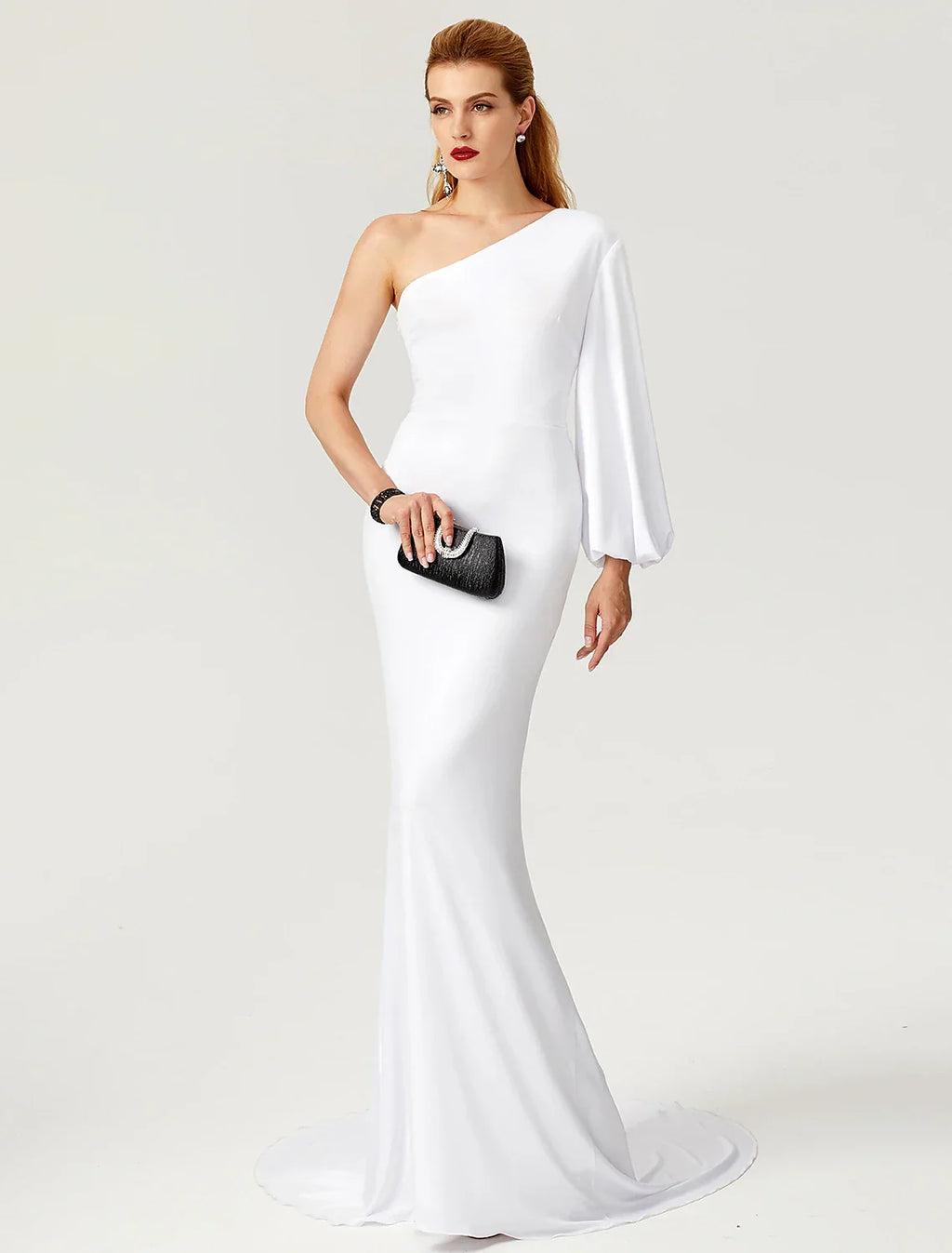 Mermaid / Trumpet Celebrity Style Dress Engagement Court Train Long Sleeve One Shoulder with Pleats