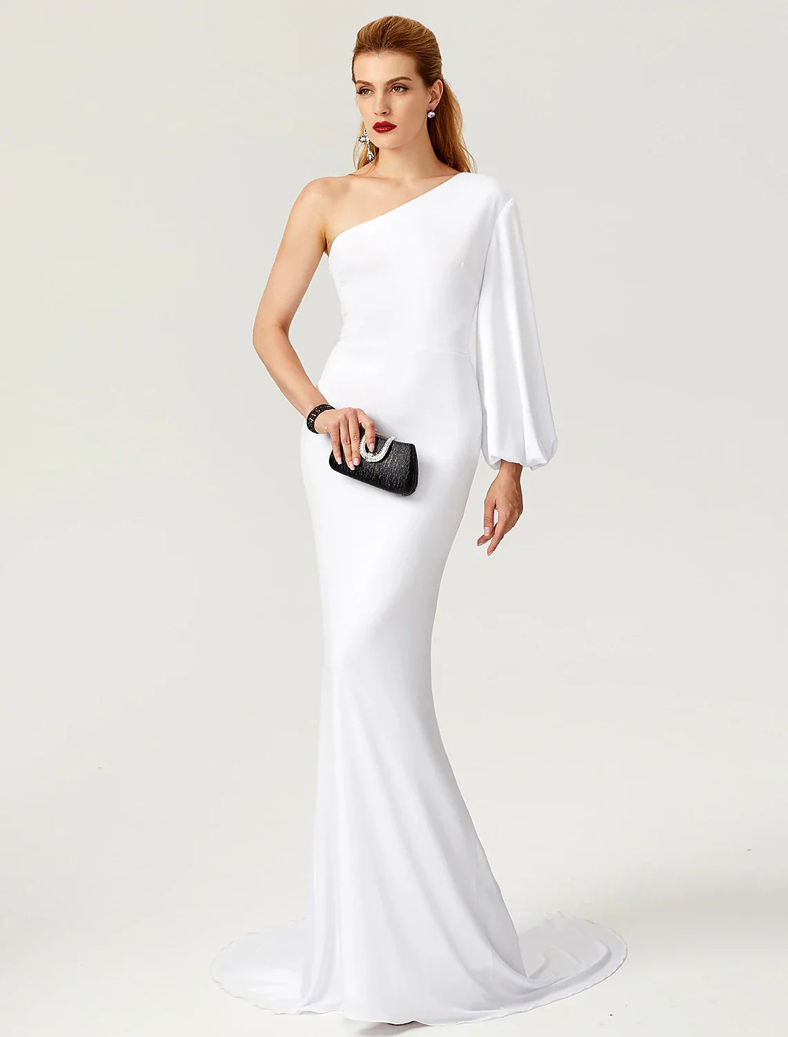 Mermaid / Trumpet Celebrity Style Dress Engagement Court Train Long Sleeve One Shoulder with Pleats