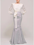 Mermaid / Trumpet Mother of the Bride Dress Wedding Guest Party Scoop Neck Sweep / Brush Train Long Sleeve with Bow(s) Ruching