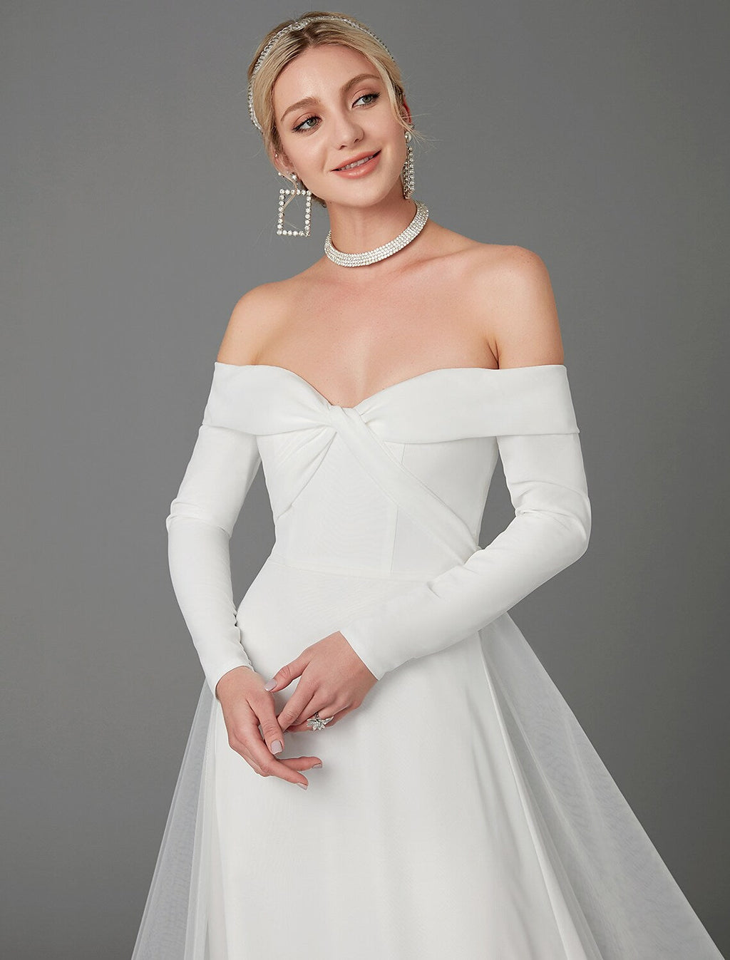 Engagement Formal Wedding Dresses A-Line Long Sleeve Off Shoulder