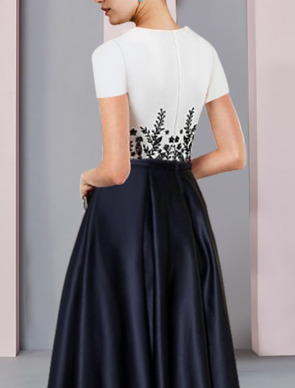 Mother of the Bride Dress Formal Party Elegant Scoop Neck Asymmetrical Short Sleeve with Pleats Appliques