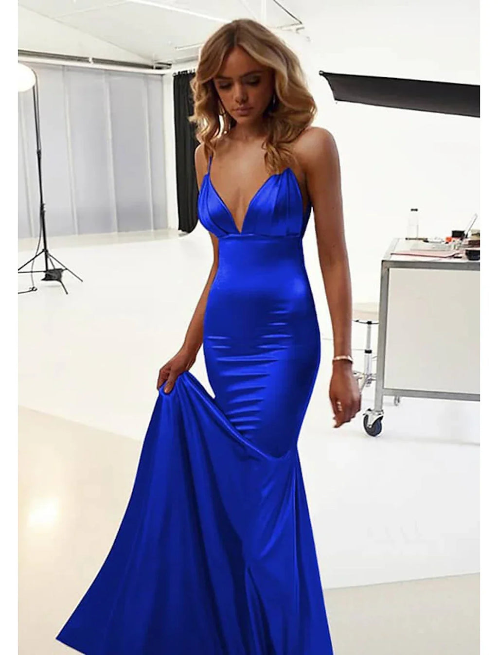 Mermaid / Trumpet Wedding Guest Dresses Sexy Dress Prom Floor Length Sleeveless Spaghetti Strap Backless with Ruched