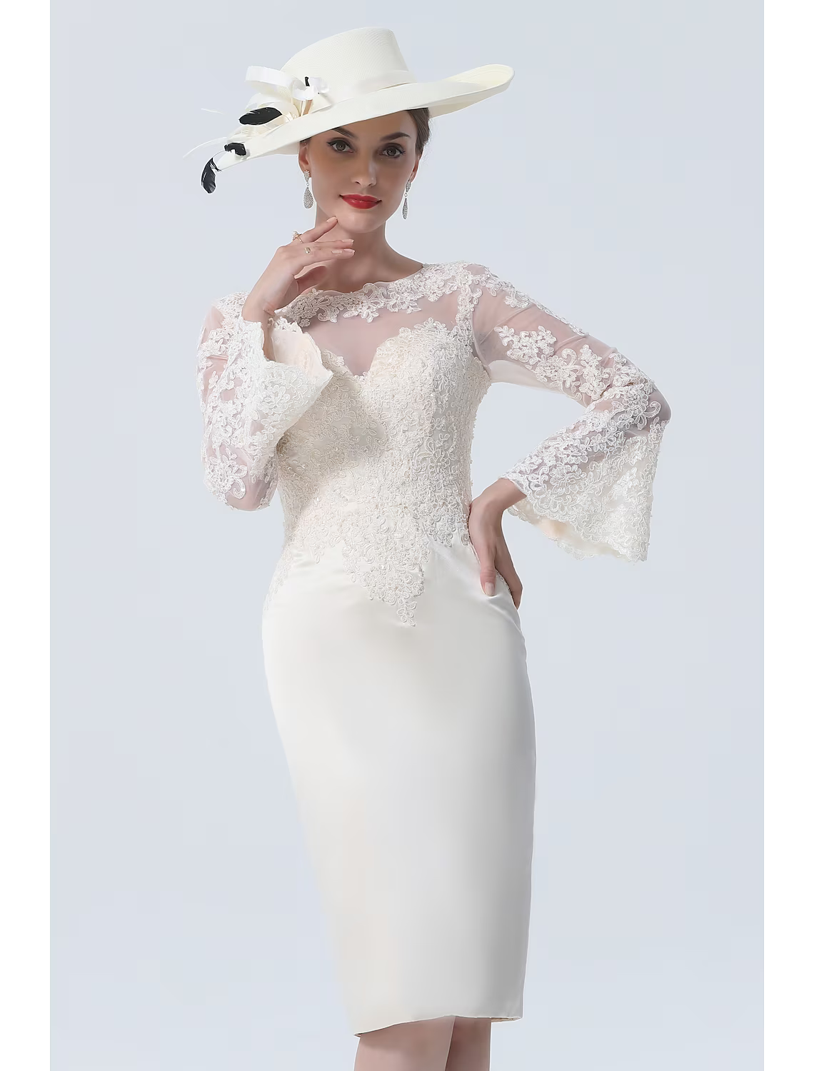 Mother of the Bride Dress Vintage Plus Size Elegant Knee Length Long Sleeve