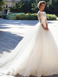 Engagement Formal Wedding Dresses Ball Gown Half Sleeve With Appliques