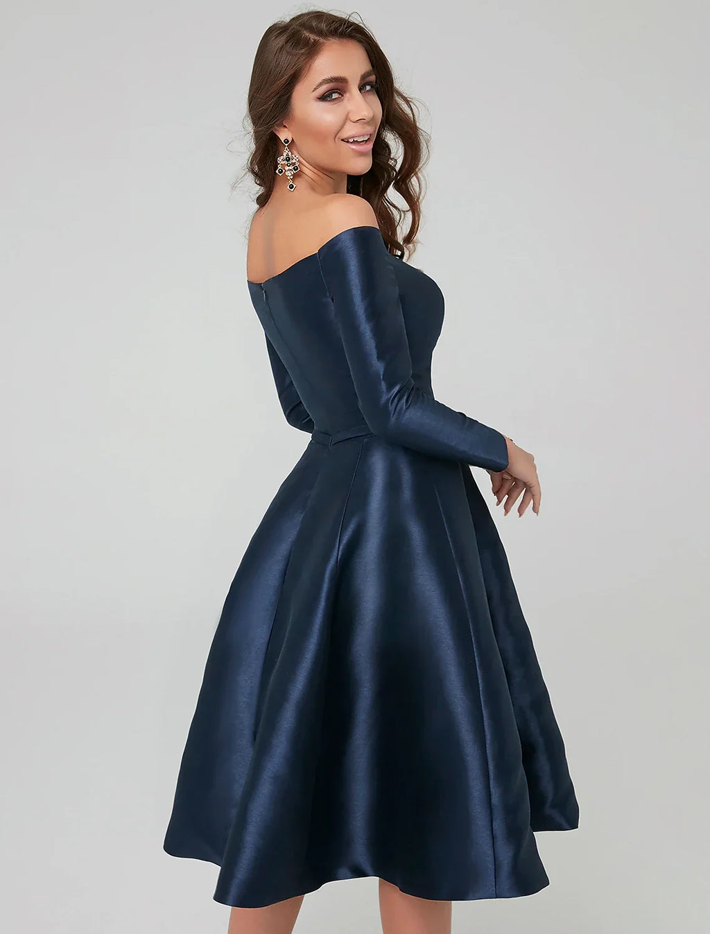 Special Occasion Dresses Party Dress Wedding Guest Knee Length Long Sleeve Off Shoulder with Pleats
