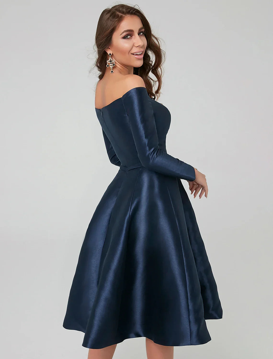 Special Occasion Dresses Party Dress Wedding Guest Knee Length Long Sleeve Off Shoulder with Pleats