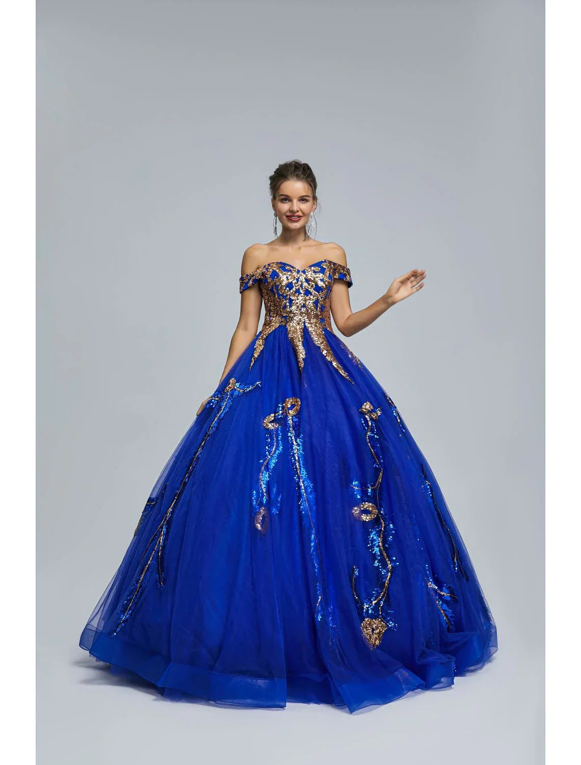 Ball Gown Prom Dresses Sparkle & Shine Dress Quinceanera Floor Length Sleeveless Off Shoulder