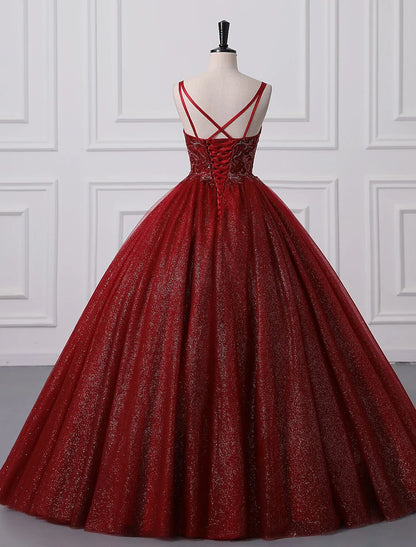 Elegant Red Ball-Gown Classic-Neck Sleeveless Classic-Back Floor-Length Prom Dress