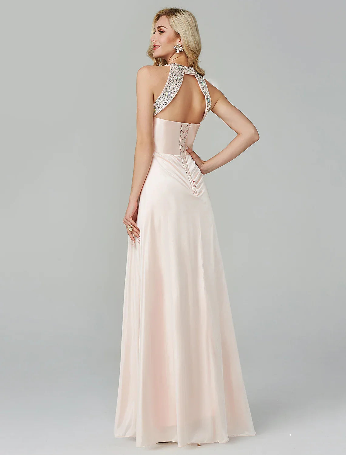Black Little Dress Dress Party Wear Floor Length Sleeveless Backless with Crystals