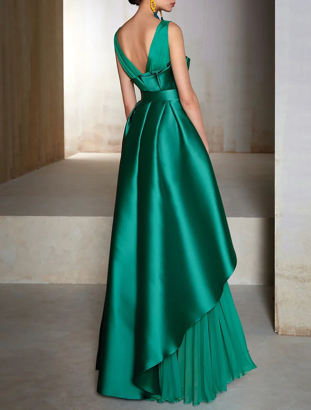 Evening Gown Elegant Dress Formal Wedding Guest Floor Length Sleeveless V Neck with Belt Ruffles