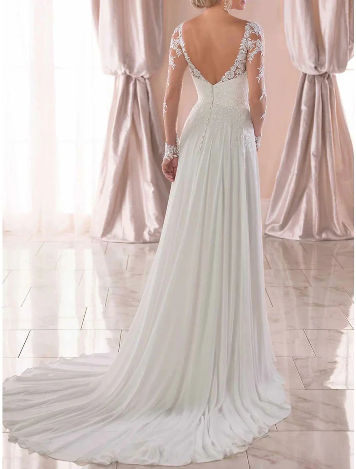 Wedding Guest Wedding Party Sweep / Brush Train Long Sleeve V Neck with Appliques