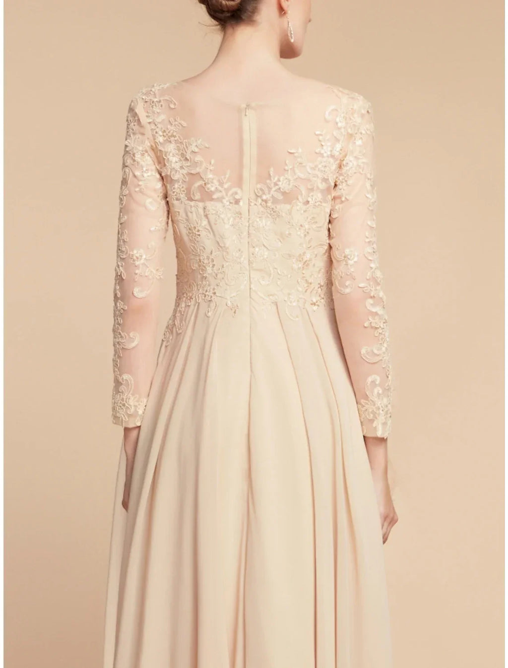 Mother of the Bride Dress Wedding Guest Elegant Jewel Neck Ankle Length Long Sleeve with Ruching Solid Color