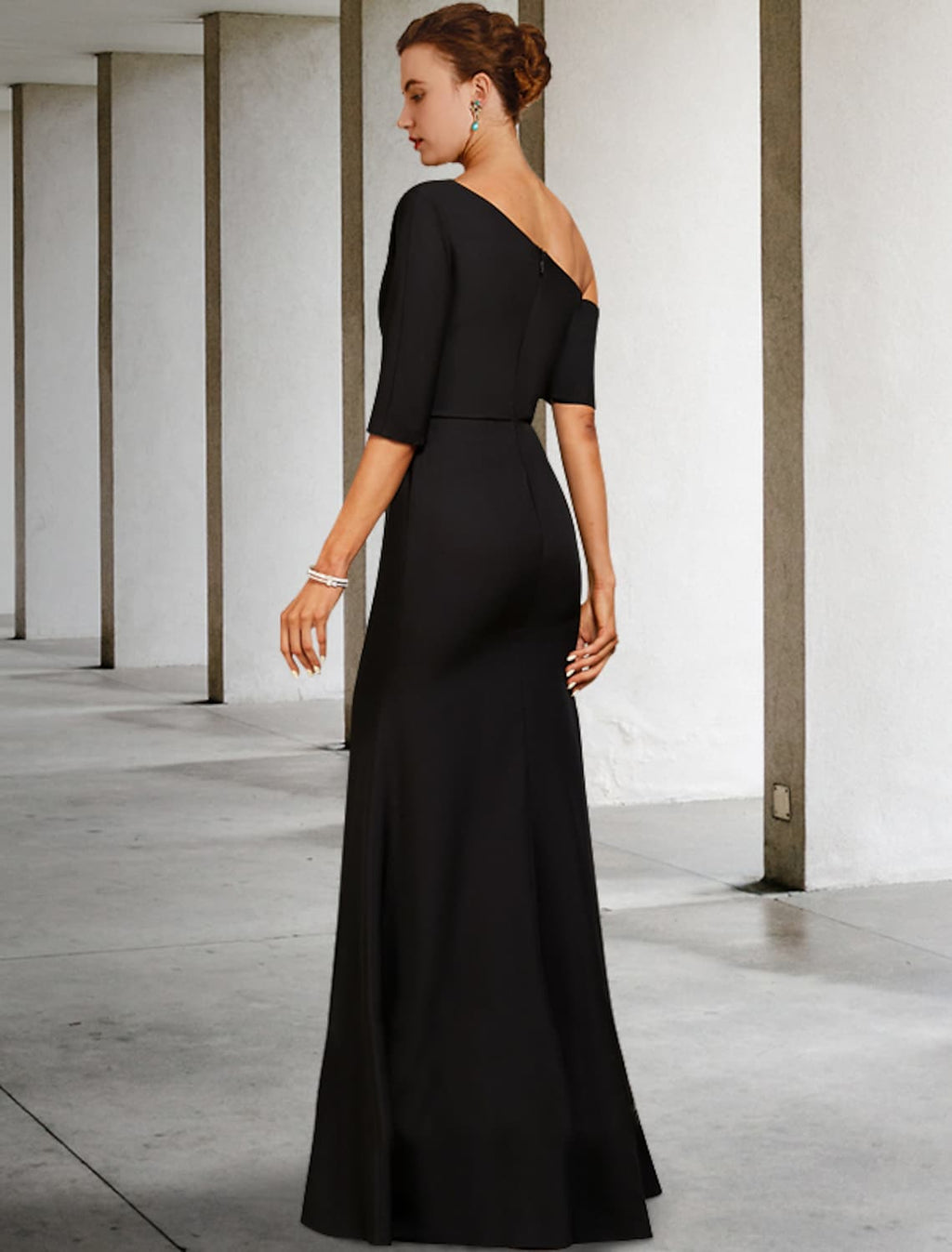 Mother of the Bride Dress Vintage Elegant One Shoulder Floor Length Charmeuse Length Sleeve Ruffles Side-Draped
