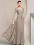 Sheath / Column Mother of the Bride Dress Formal Wedding Guest Elegant Scoop Neck Floor Length Long Sleeve with Beading Appliques